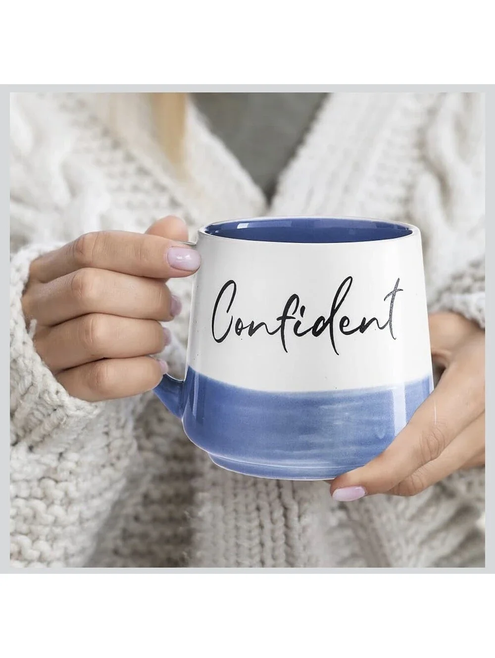 CONFIDENT 20 oz Coffee Mugs, Large Mugs Light Blue White Cilorblock